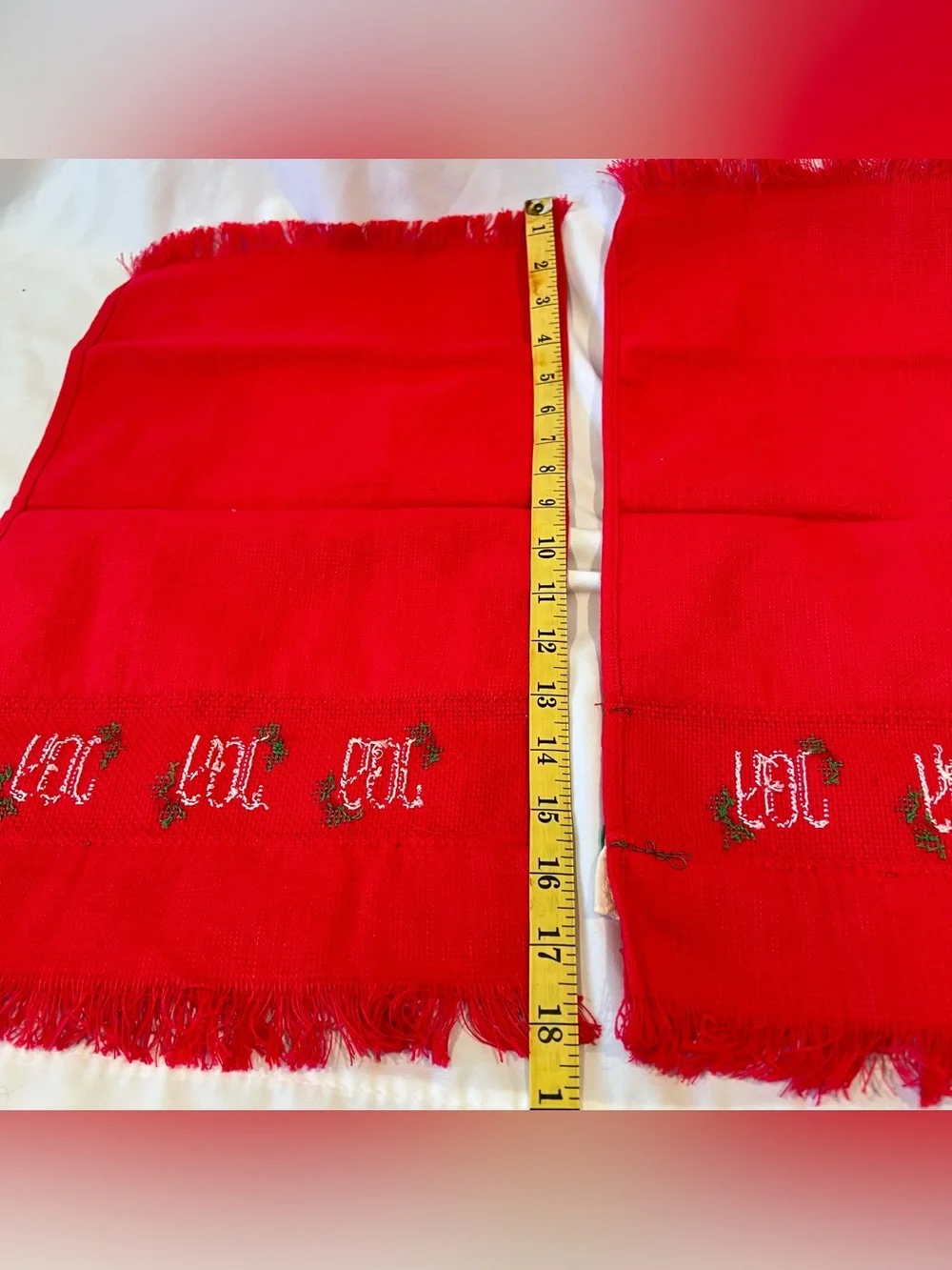 Vintage Christmas JOY Hand Towels Set Red Holiday Decor